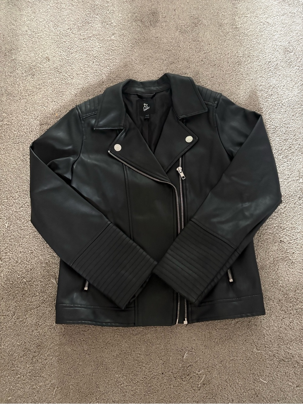 art class Black Faux Leather Moto Jacket with Quilted Cuffs